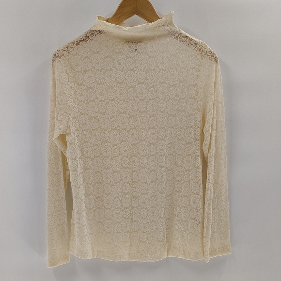 April Cornell Cream Lace Mesh Top Size Small Floral Lace Turtleneck Style - Picture 1 of 7